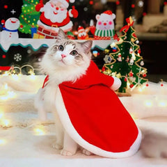 Cat Christmas Costume – Santa Claus Cosplay Cape & Scarf | Funny Pet Xmas Cloak for Cats & Small Dogs | Winter Dress-Up Outfit