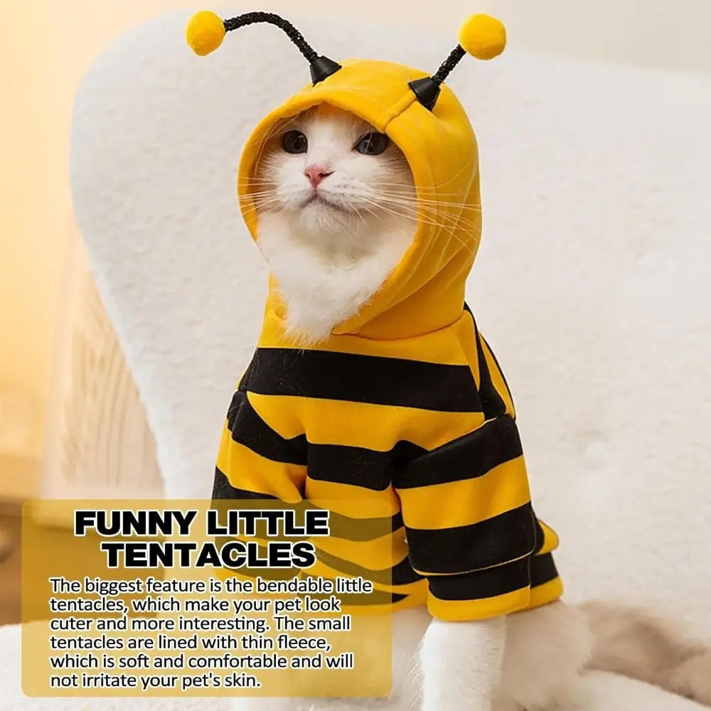 Cat Dog Bee CosCat & Dog Bee Costume | Pet Halloween Cosplay Outfit | Winter Warm Hoodies for Cats & Dogstume Soft Cat Holiday Cosplay Winter Warm Clothes Pet Bee Halloween Hoodies for Pet Supplies