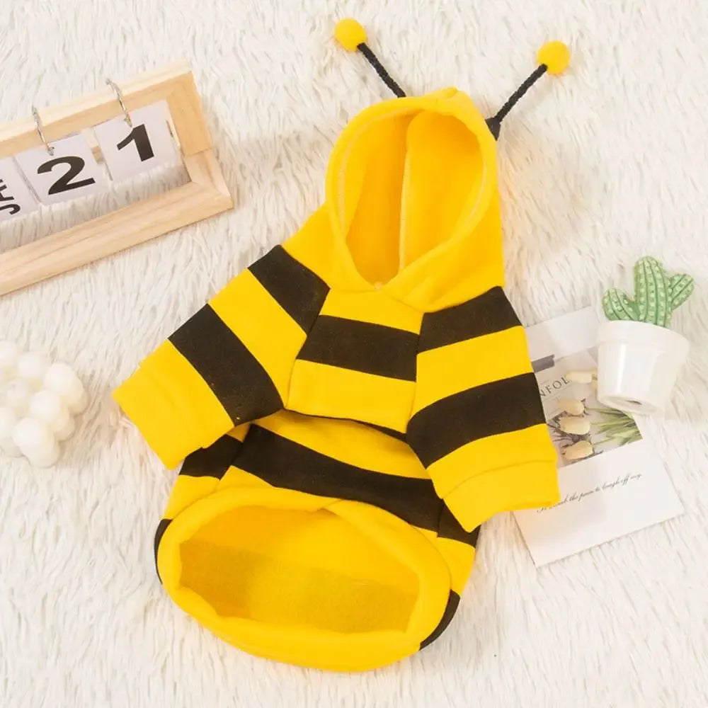 Cat Dog Bee CosCat & Dog Bee Costume | Pet Halloween Cosplay Outfit | Winter Warm Hoodies for Cats & Dogstume Soft Cat Holiday Cosplay Winter Warm Clothes Pet Bee Halloween Hoodies for Pet Supplies