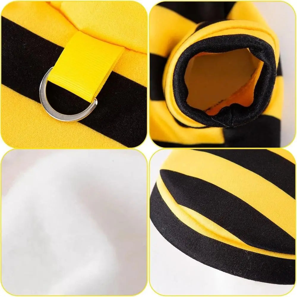 Cat Dog Bee CosCat & Dog Bee Costume | Pet Halloween Cosplay Outfit | Winter Warm Hoodies for Cats & Dogstume Soft Cat Holiday Cosplay Winter Warm Clothes Pet Bee Halloween Hoodies for Pet Supplies