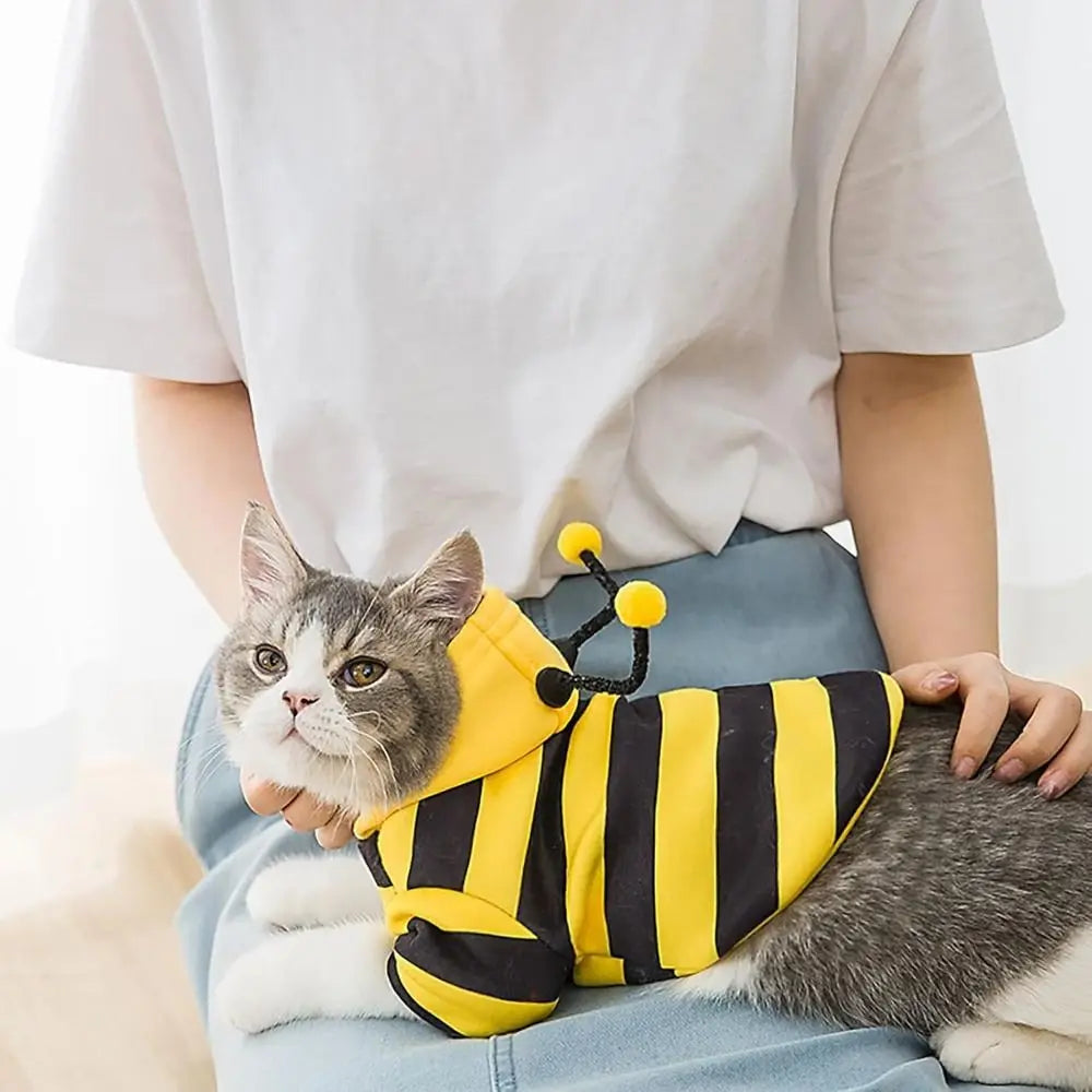 Cat Dog Bee CosCat & Dog Bee Costume | Pet Halloween Cosplay Outfit | Winter Warm Hoodies for Cats & Dogstume Soft Cat Holiday Cosplay Winter Warm Clothes Pet Bee Halloween Hoodies for Pet Supplies