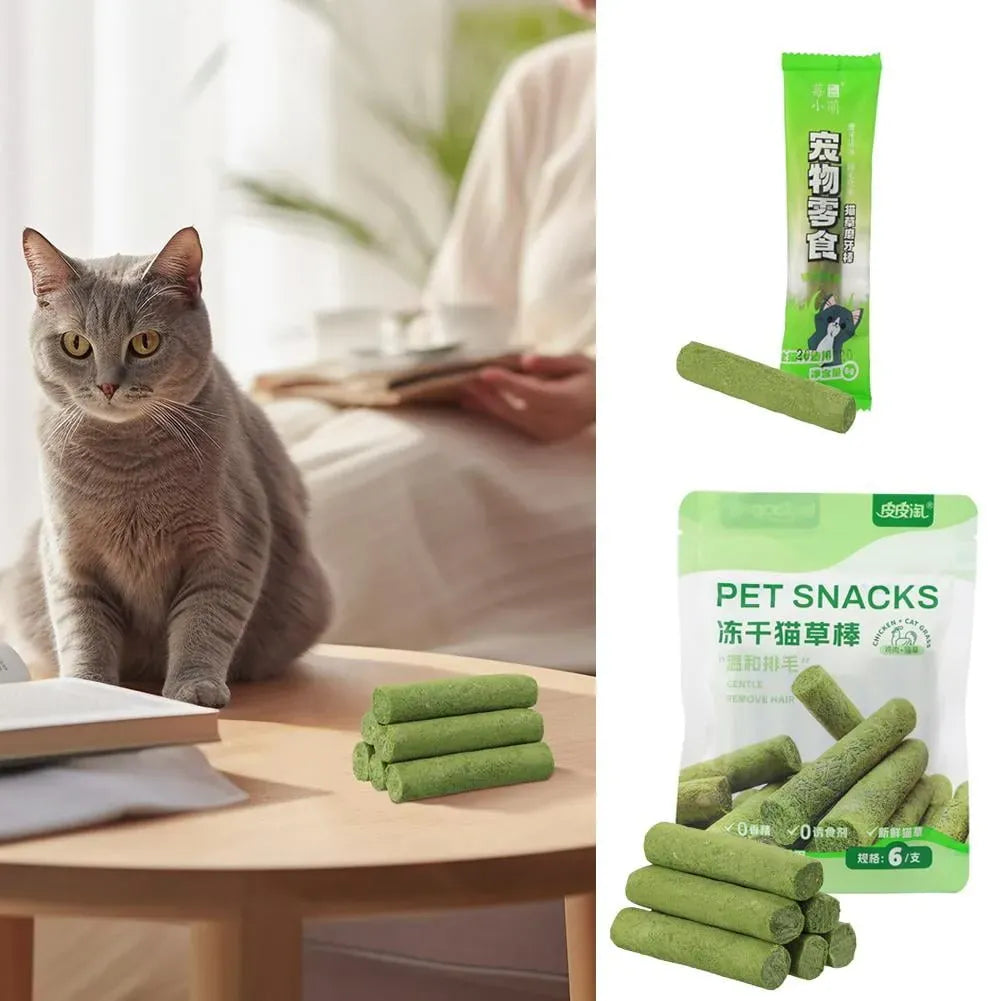 Cat Grass Dental Sticks - 6pc Hairball Control & Teeth Cleaning Chews