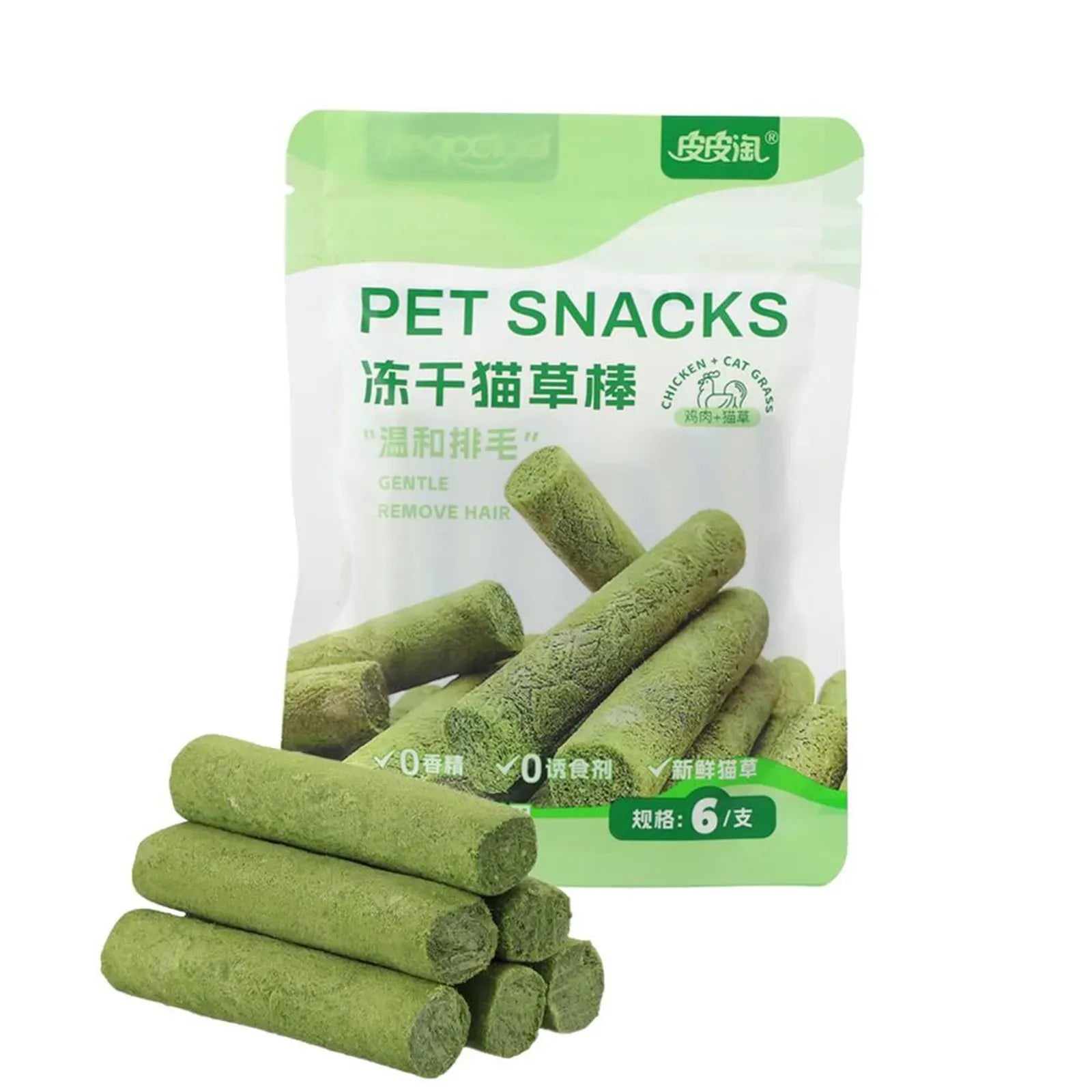 Cat Grass Dental Sticks - 6pc Hairball Control & Teeth Cleaning Chews