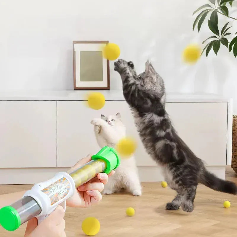 Cat Toy Launcher Gun - Interactive Shooter with Soft Pompom Balls Kittens Toys