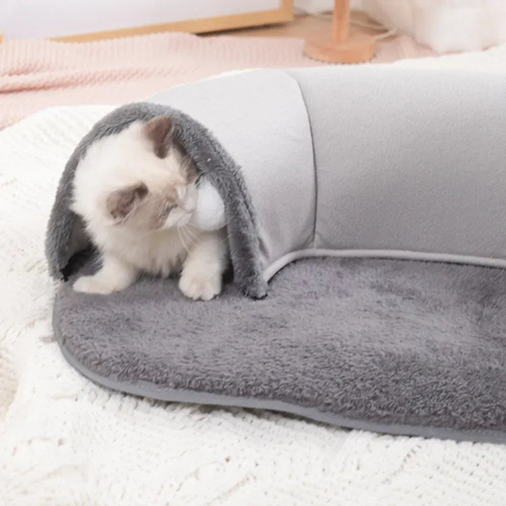 Cat Tunnel Bed 2-in-1 - Interactive Suede Play Tunnel & Nest