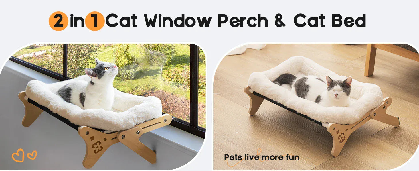 Cat Window Perch 2-in-1 - Adjustable Hammock Bed for Indoor Cats 40lb Capacity