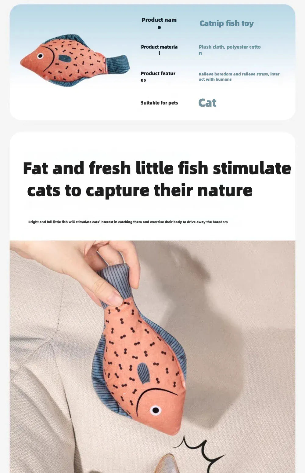 Catnip Fish Toy for Cats – Plush Simulation Fish with Interactive Chew & Pillow Design