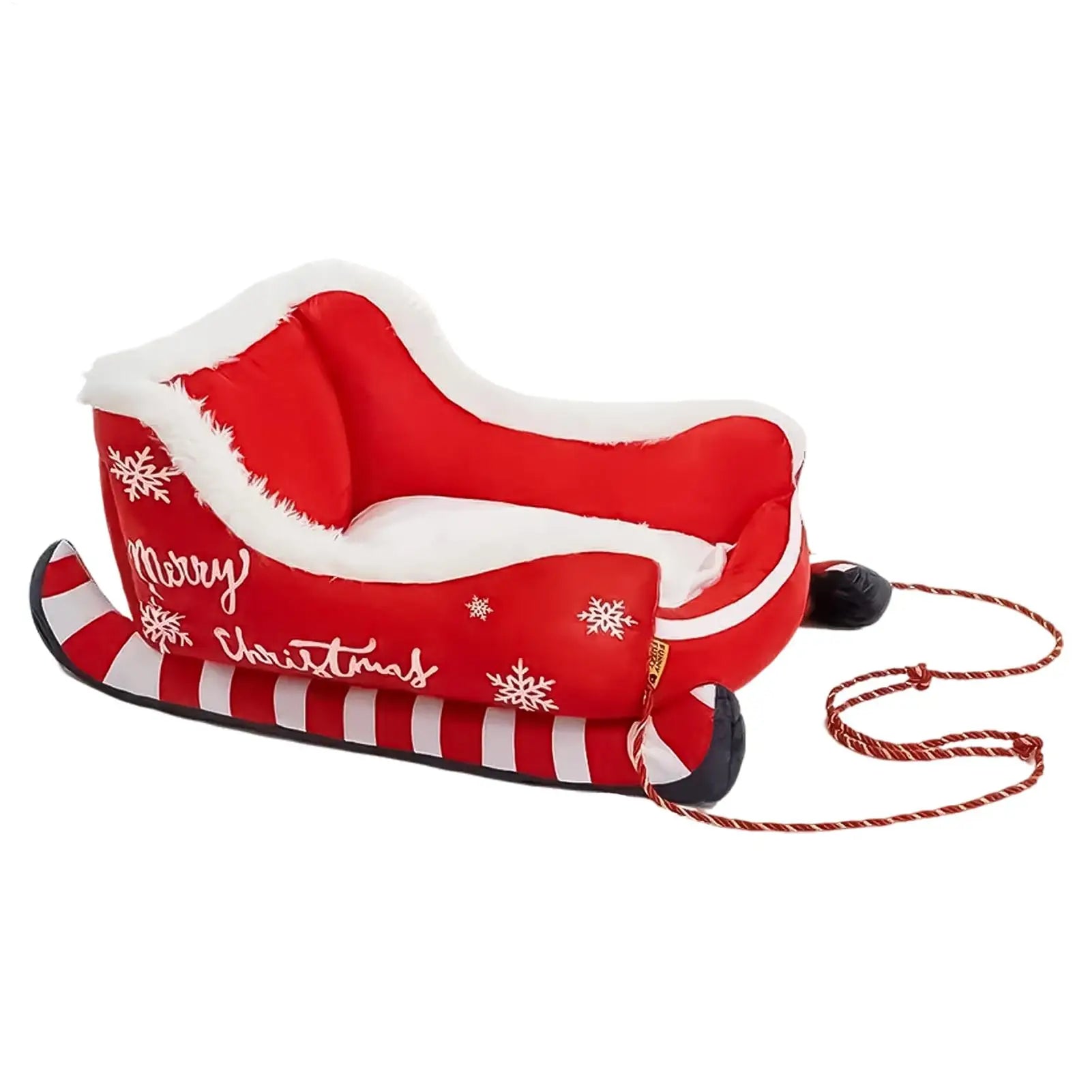Christmas Pet Sofa Bed - Sleigh Design Cat Dog Bed with Removable Frame, Winter Warm Plush Cushion for Small Medium Pets