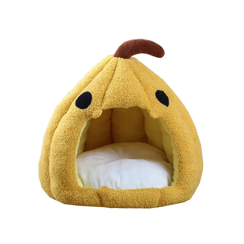 Christmas Pumpkin Pet Bed – Warm Winter Cat & Dog House with Removable Cushion