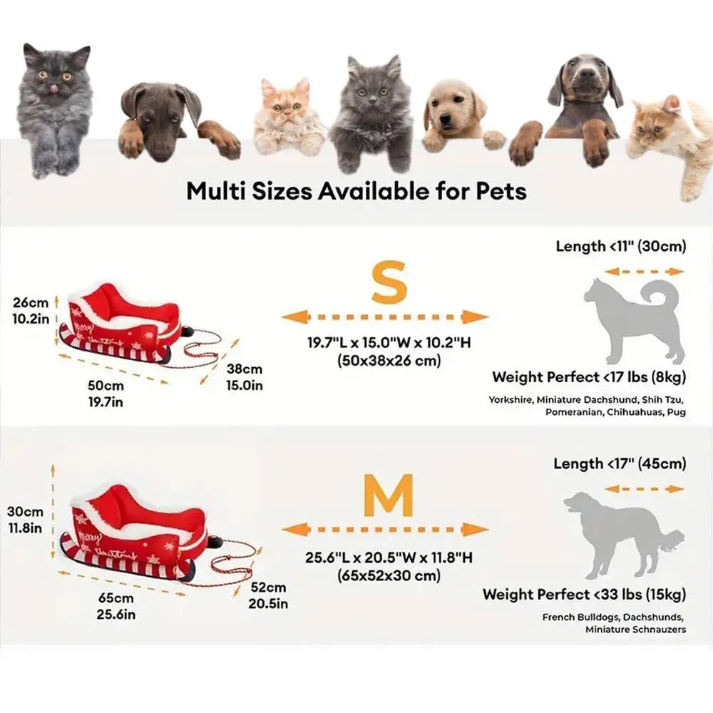 Christmas Sleigh Pet Bed – Warm Washable Dog & Cat Cushion with Non-Slip Base