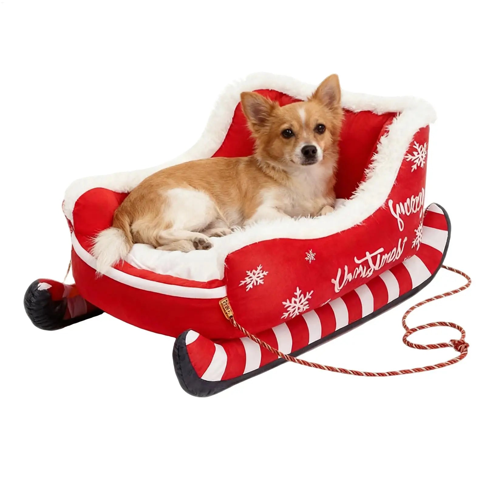 Christmas Sleigh Pet Bed – Warm Washable Dog & Cat Cushion with Non-Slip Base