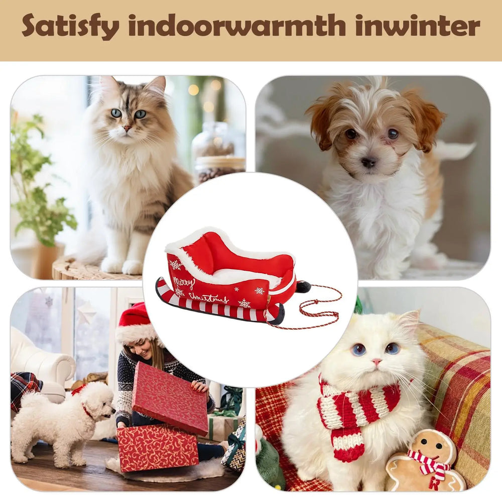 Christmas Sleigh Pet Bed – Warm Washable Dog & Cat Cushion with Non-Slip Base
