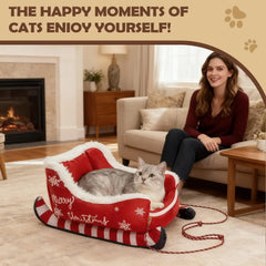 Christmas Sleigh Pet Bed – Warm Washable Dog & Cat Cushion with Non-Slip Base