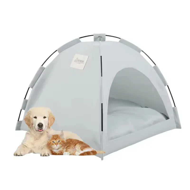 Clamshell Pet Tent Bed - Breathable Four Seasons Cat House with Warm Cushion