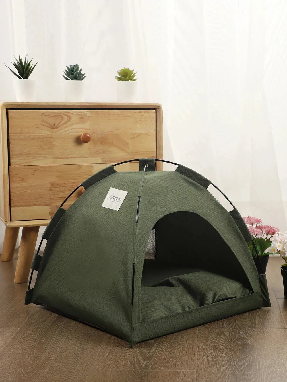 Clamshell Pet Tent Bed - Breathable Four Seasons Cat House with Warm Cushion