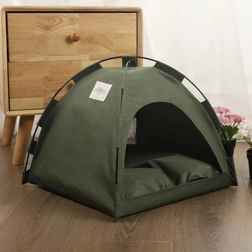Clamshell Pet Tent Bed - Breathable Four Seasons Cat House with Warm Cushion