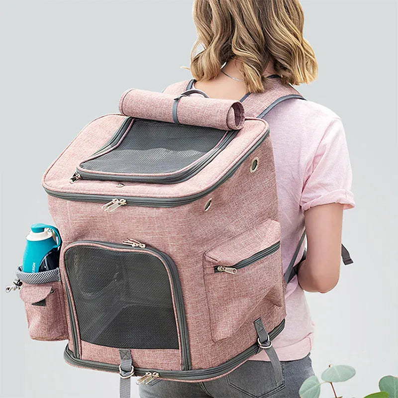 Collapsible Pet Carrier Backpack – Lightweight Foldable Travel Bag with Mesh Windows