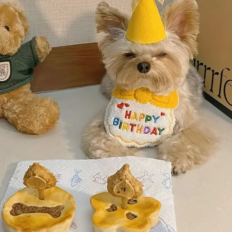 Cute Puppy & Kitten Birthday Hat & Scarf | Dog & Cat Party Outfit | Pet Birthday Accessories