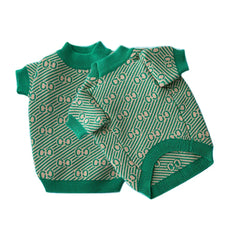 Designer Dog Sweater - Luxury Winter Warm Pet Apparel in Green & Pink