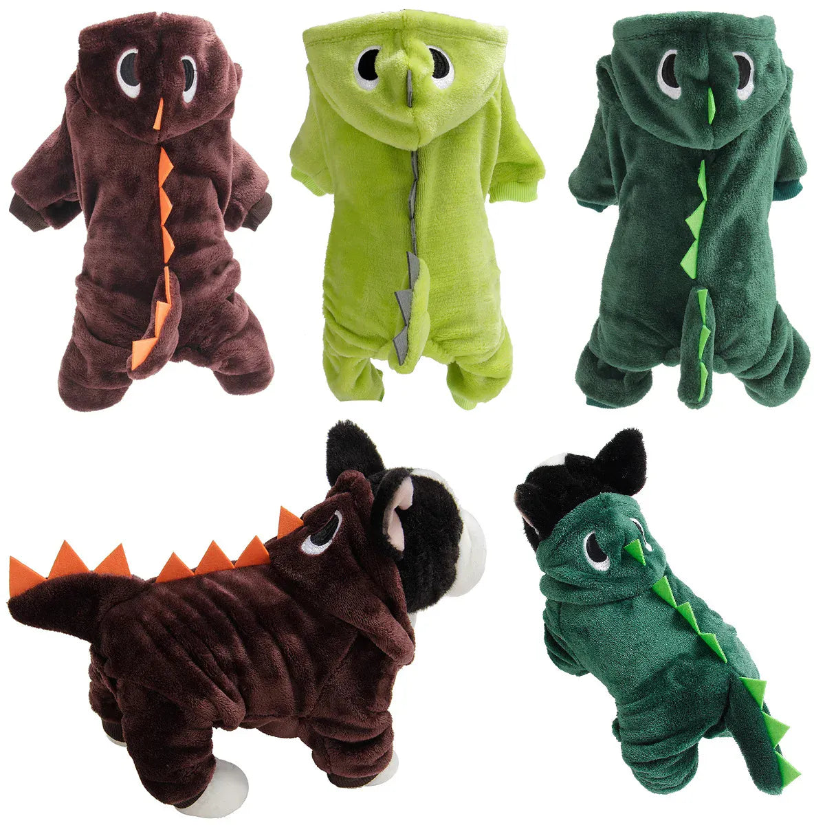Dinosaur Dog Pajamas - Flannel Costume for Small Dogs & French Bulldogs