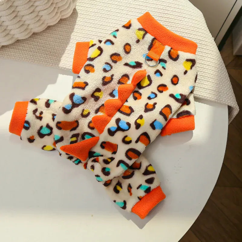 Dinosaur Transforming Dog Clothes - Flannel Winter Jumpsuit with Fun Costume Design