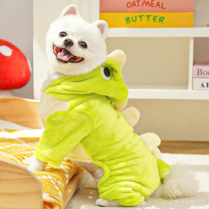Dinosaur Transforming Dog Clothes - Flannel Winter Jumpsuit with Fun Costume Design
