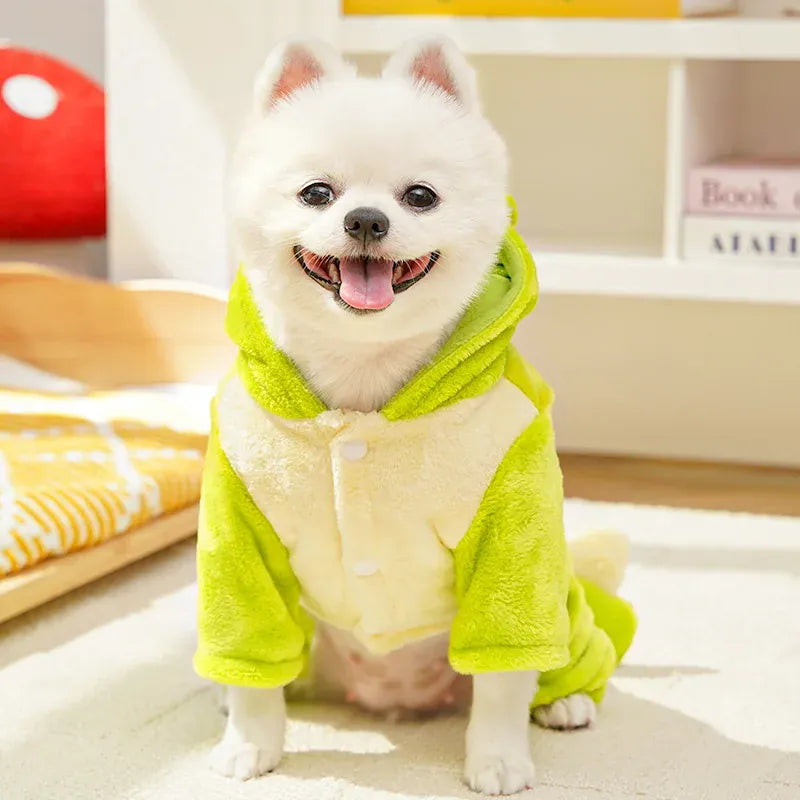 Dinosaur Transforming Dog Clothes - Flannel Winter Jumpsuit with Fun Costume Design