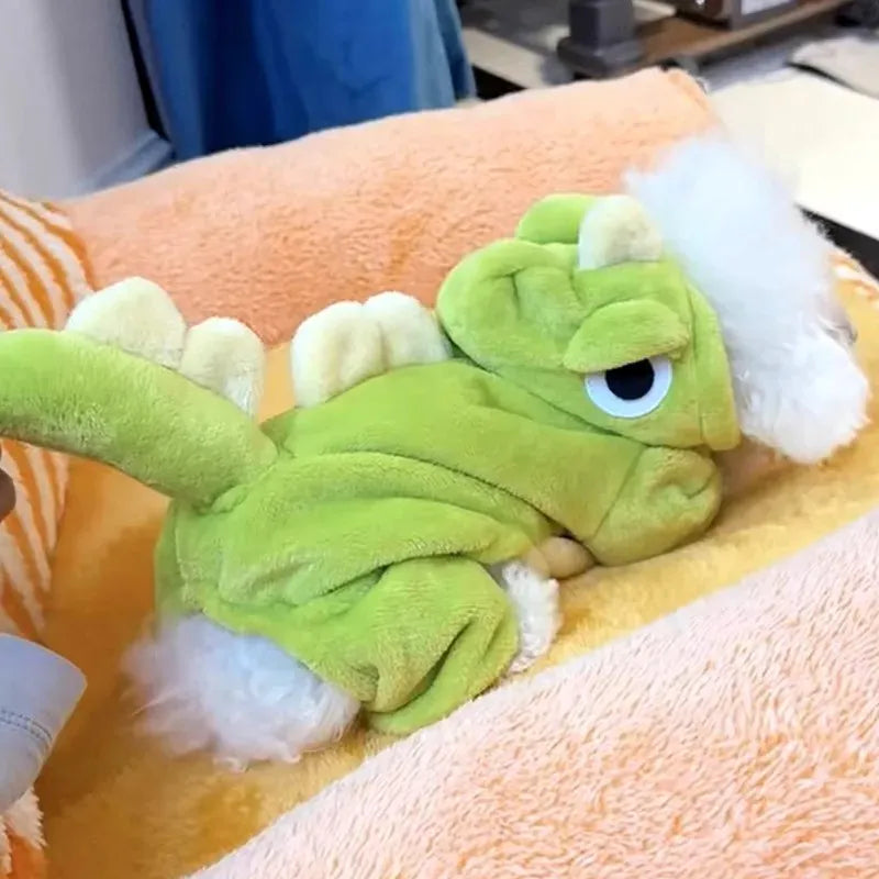 Dinosaur Transforming Dog Clothes - Flannel Winter Jumpsuit with Fun Costume Design