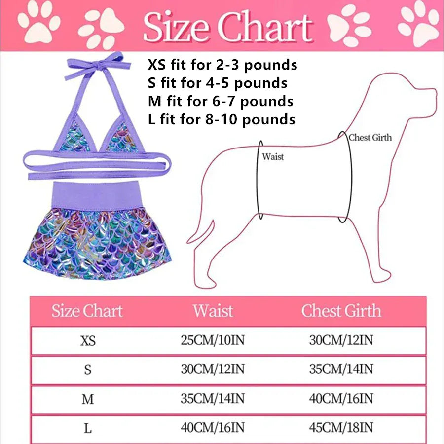 Dog Bikini Swimsuit – Summer Pet Bathing Suit for Dogs & Cats | Mermaid Beach Dress for Puppy, Chihuahua, Pug