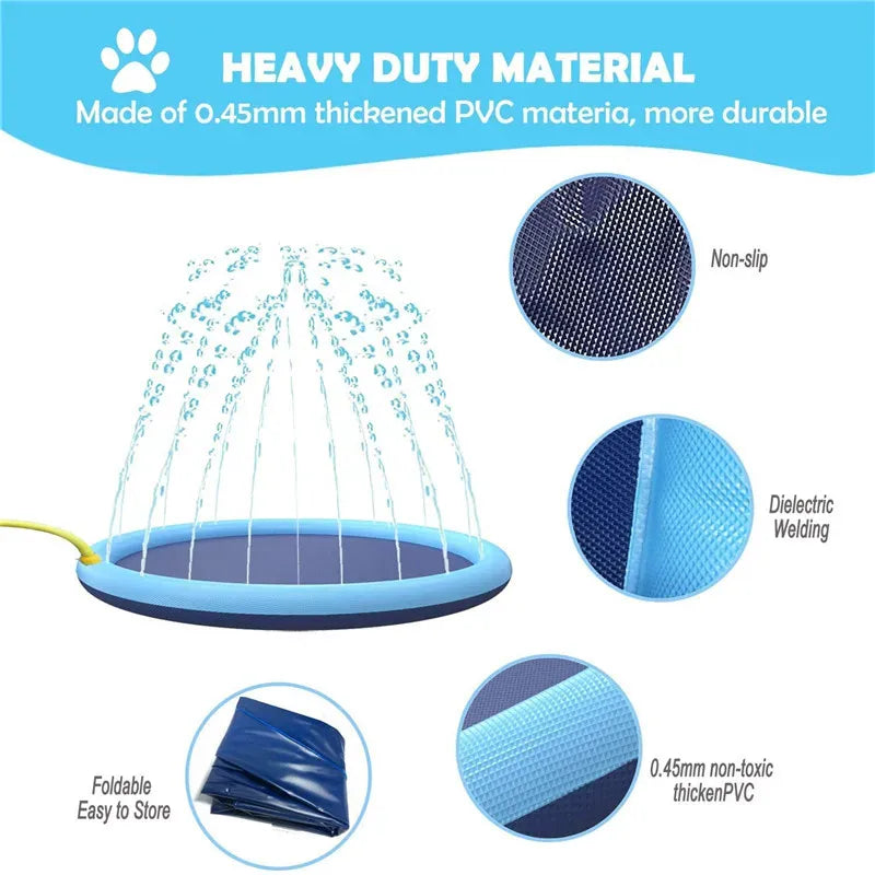 Dog Splash Pad - Inflatable Spray Mat Outdoor Cooling Pool for Pets