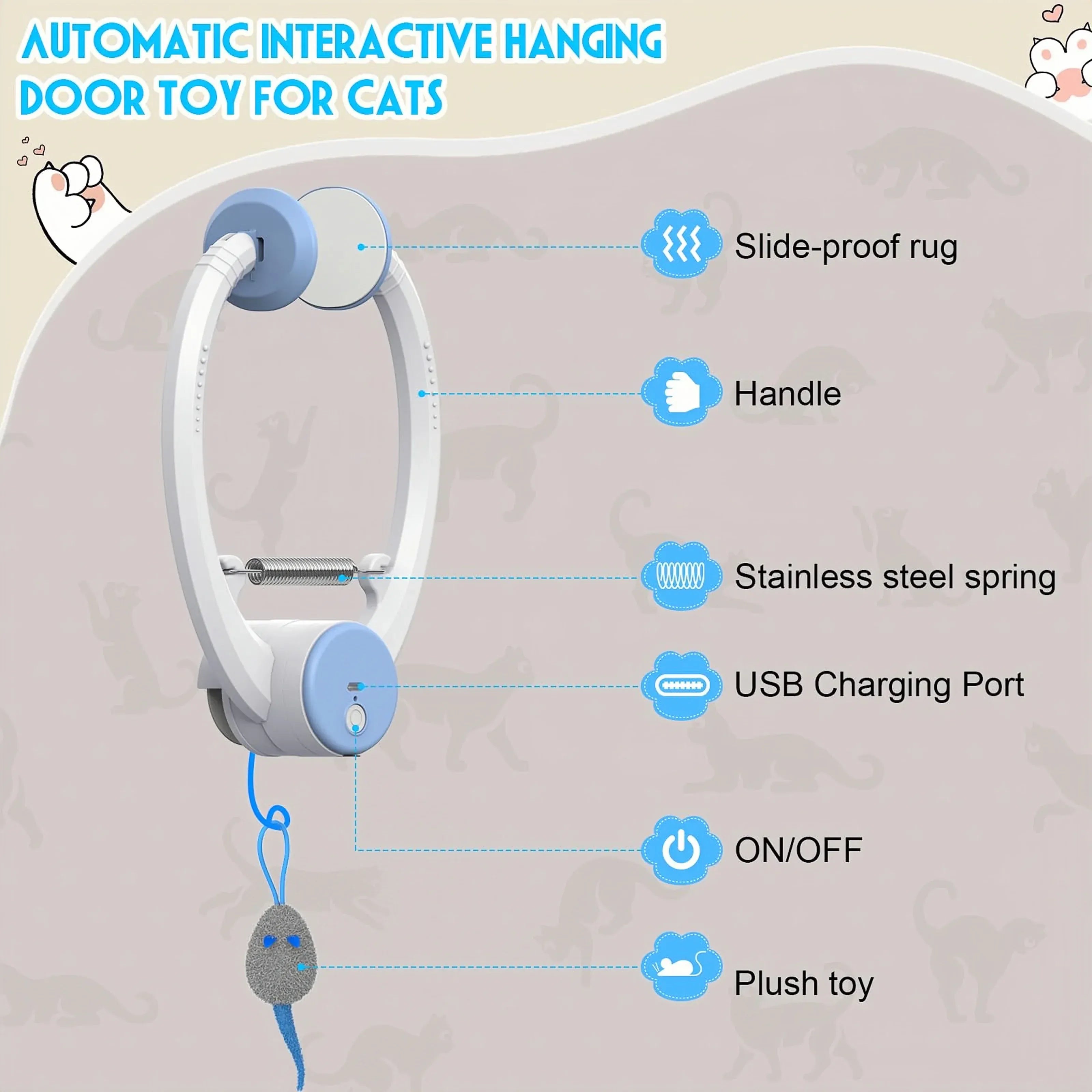 Door HanginDoor Hanging Auto-Rebound Cat Toy | Retractable Kitten Teaser with 3 Colorful Mice | Interactive Indoor Cat Exercise Toyg Auto-Rebound Cat Toy, Retractable Kitten Teaser with 3 Colorful Mice, Interactive Pet Play Toy for Indoor Cats