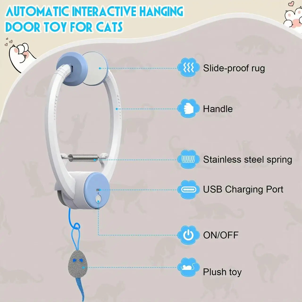 Door HanginDoor Hanging Auto-Rebound Cat Toy | Retractable Kitten Teaser with 3 Colorful Mice | Interactive Indoor Cat Exercise Toyg Auto-Rebound Cat Toy, Retractable Kitten Teaser with 3 Colorful Mice, Interactive Pet Play Toy for Indoor Cats