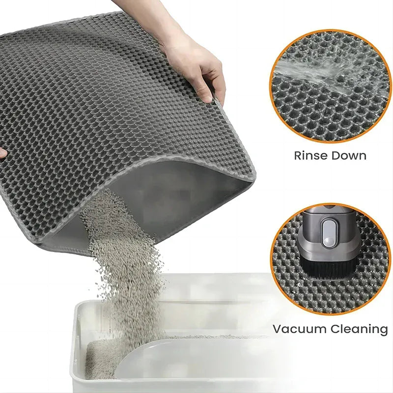 Double Layer Cat Litter Mat - Waterproof Litter Trapping Pad with Honeycomb Design, Non-Slip Floor Protection for Cats & Small Dogs