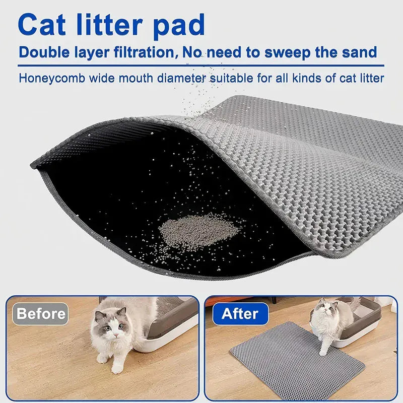 Double Layer Cat Litter Mat - Waterproof Litter Trapping Pad with Honeycomb Design, Non-Slip Floor Protection for Cats & Small Dogs