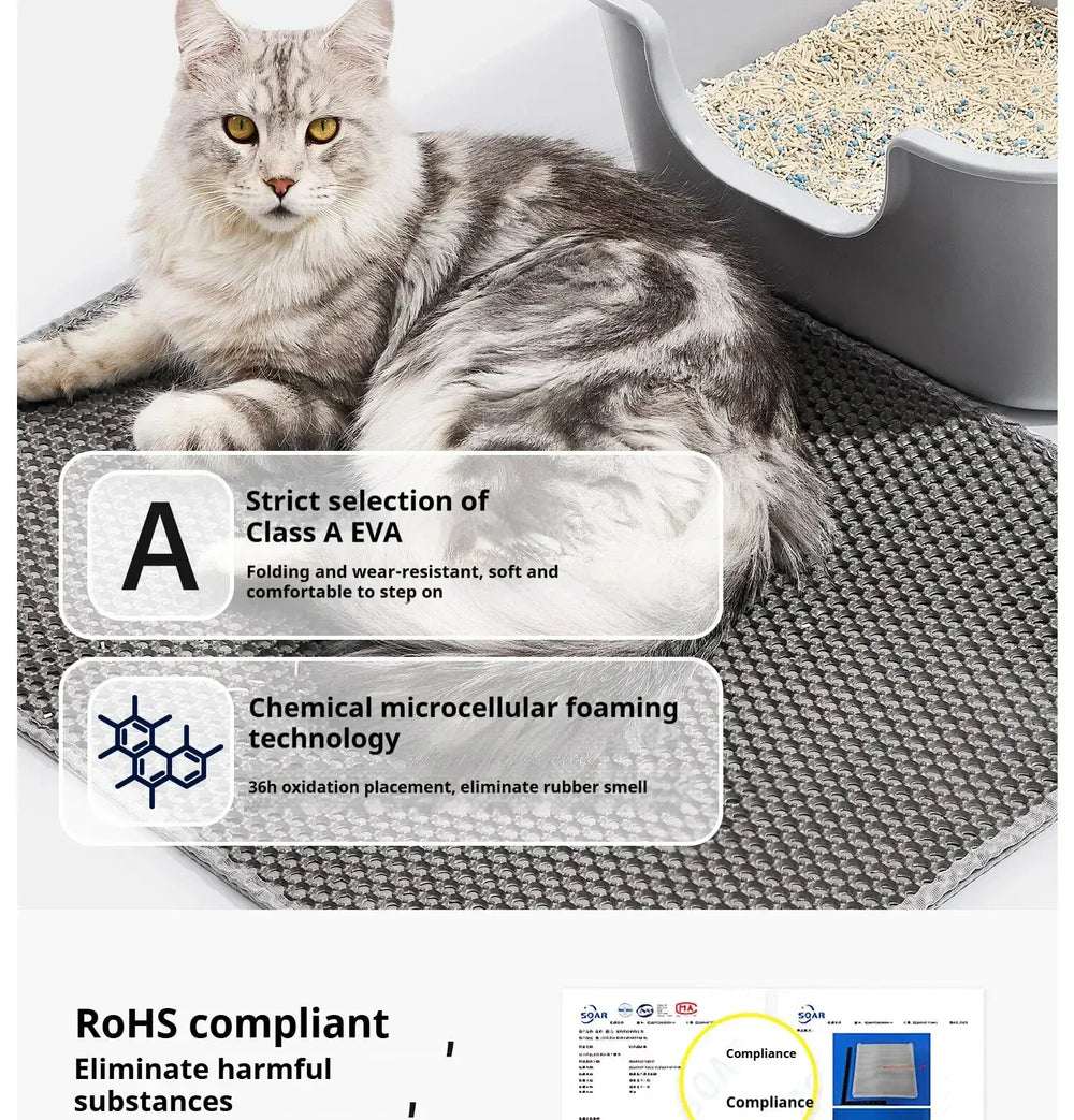 Double Layer Cat Litter Mat - Waterproof Washable Litter Trapper with Non-Slip Base