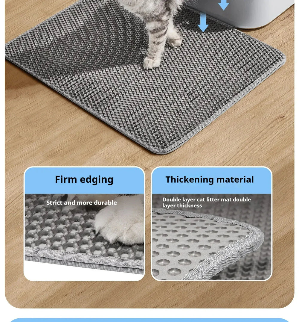 Double Layer Cat Litter Mat - Waterproof Washable Litter Trapper with Non-Slip Base