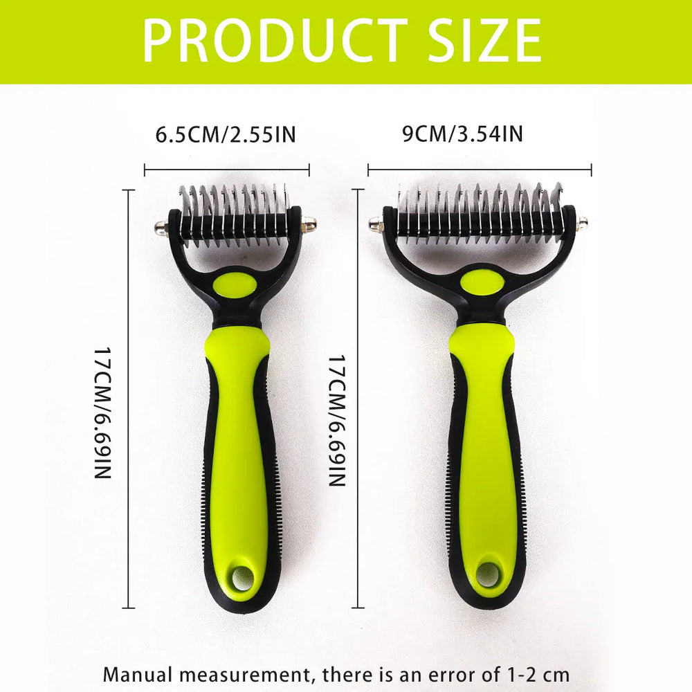 Double Sided Pet Grooming Brush - Stainless Steel Shedding & Dematting Undercoat Rake for Dogs and Cats