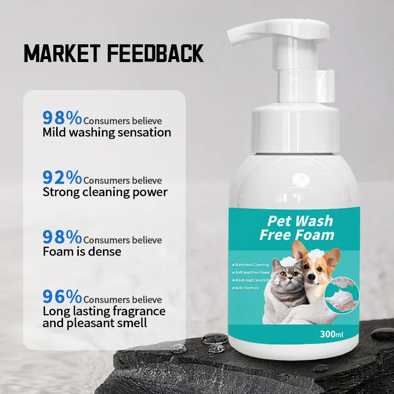 Dry Cleaning Foam for Dogs & Cats | Leave-In Body Wash for Pets | Decontamination & Unscented Fragrance Pet Grooming Foam