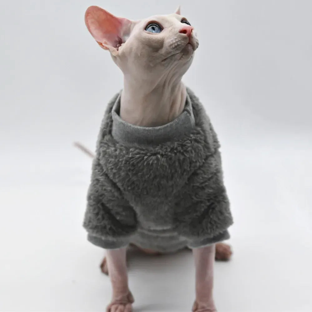 DUOMASUMI Soft Fluffy Double-sided Winter Jacket for Hairless & Sphynx Cats | Thickened Warm Cat Coat | Cozy Pet Outfit