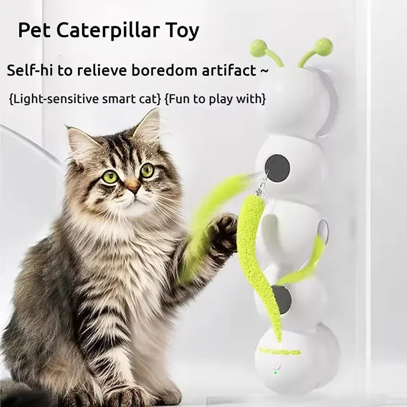 Electric Caterpillar Cat Toy | Motion-Activated Smart Sensor | Self-Running Feather Tail Toy for Indoor Cats | Boredom Relief Pet Toy