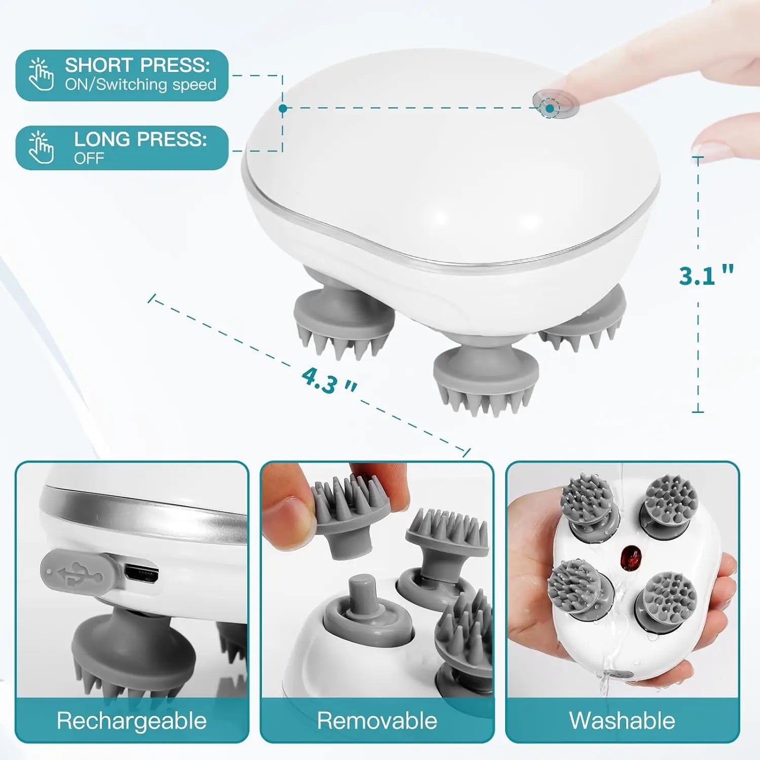 Electric Pet Massager - 4 Rotating Head Massage Tool for Cats & Dogs