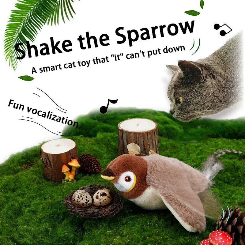 Electronic Flapping Bird Cat Toy - USB Rechargeable Touch Activated with Catnip