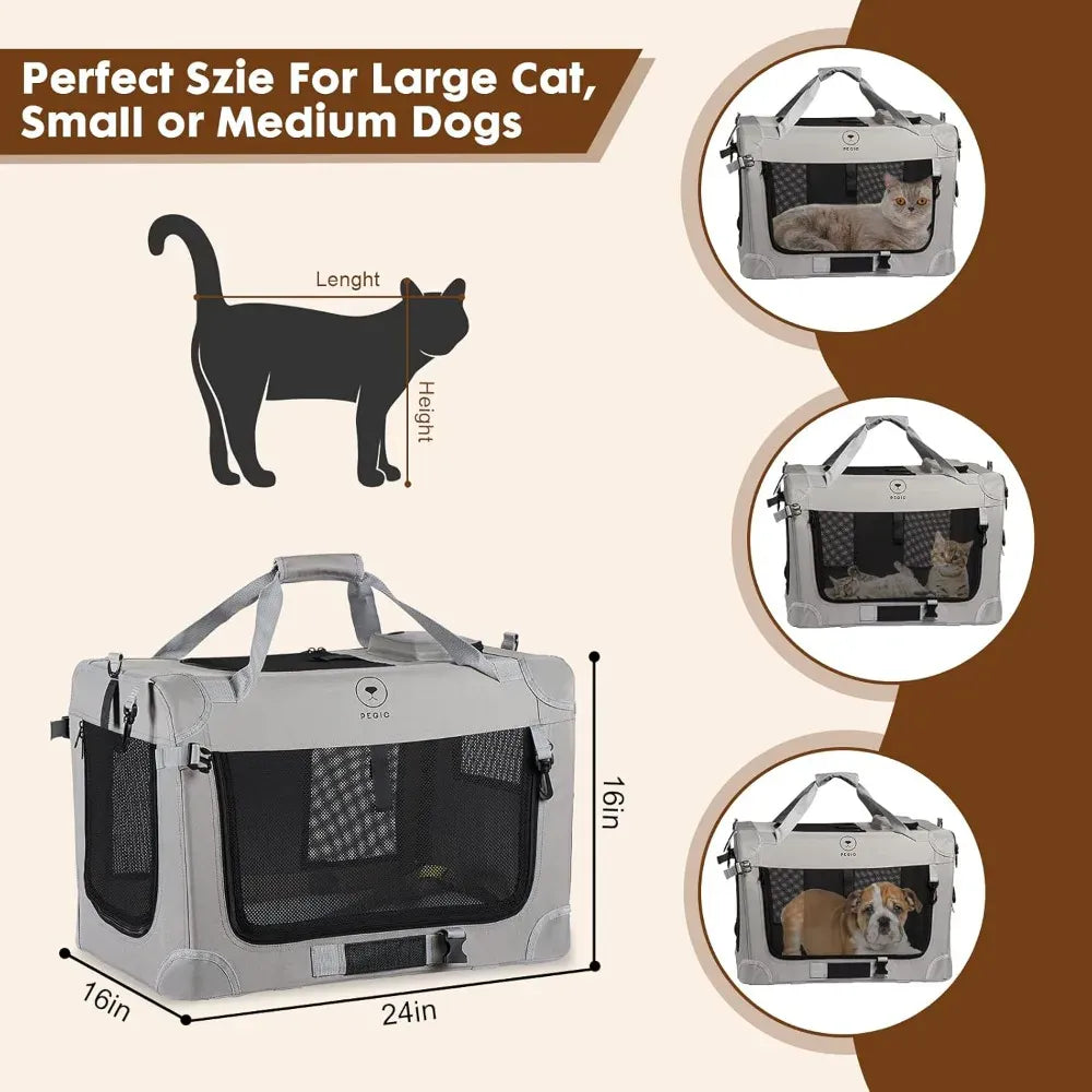 Extra Large Cat Carrier for 2 Cats – Portable Collapsible Soft Sided Pet Travel Carrier 24x16x16 Inches