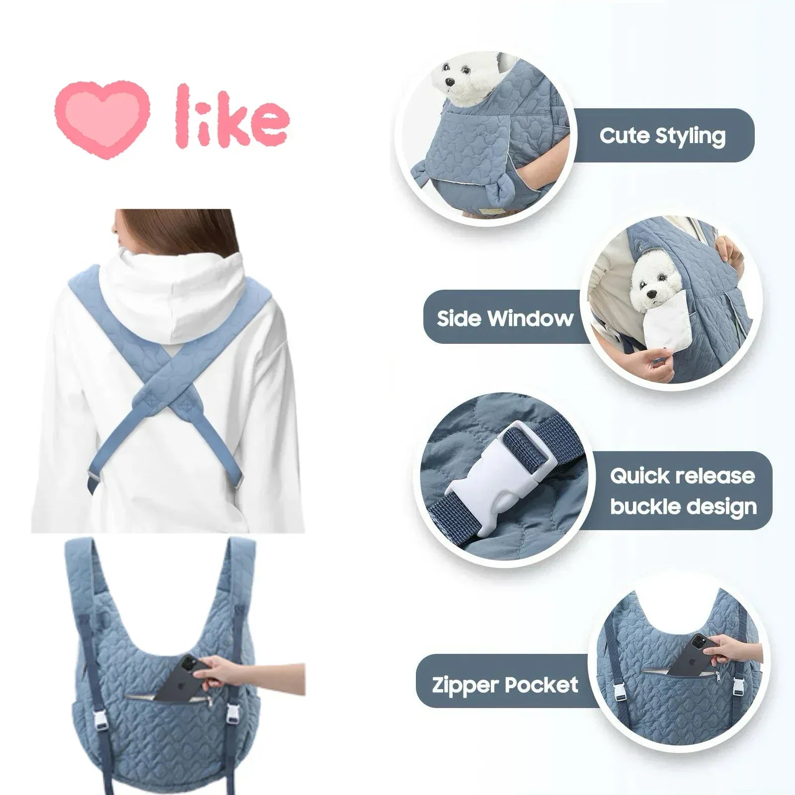 Extra Large Pet Chest Carrier Bag - Waterproof & Wind Resistant Dog Cat Backpack, Hands-Free Front Carrier for Pets Under 4kg