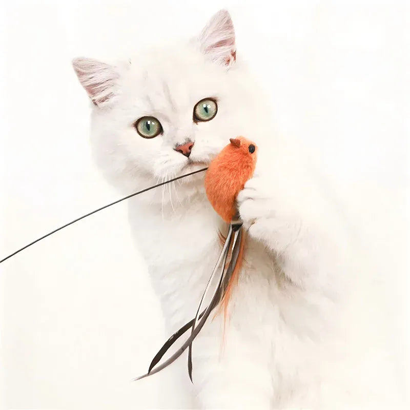 Feather Teaser Stick for Cats - Suction Cup Mount Interactive Bird Toy Safe