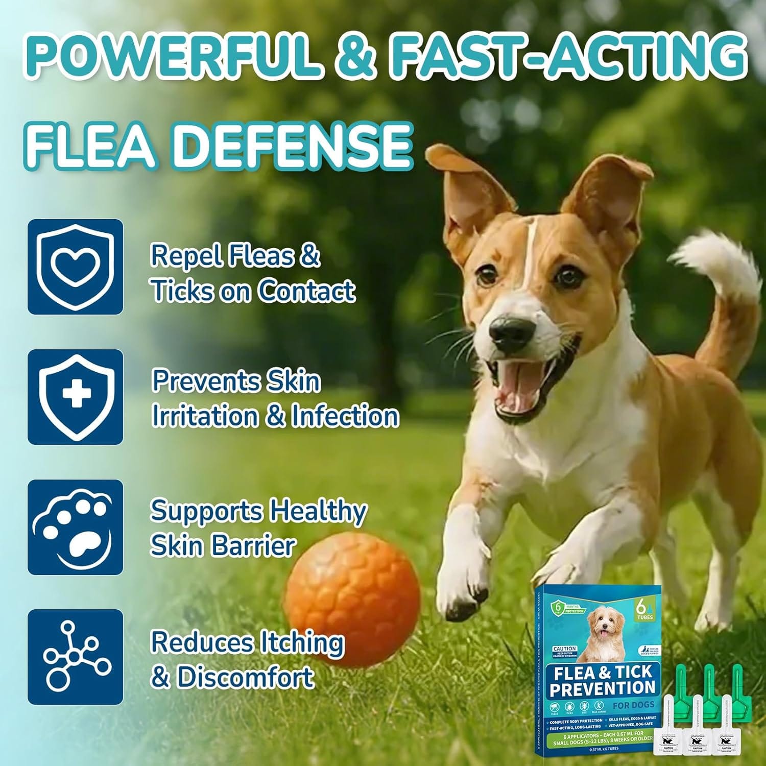 Flea and Tick Prevention Drops for Small Dogs – 6-Month Supply, Topical Treatment for Dogs 5-22 lbs