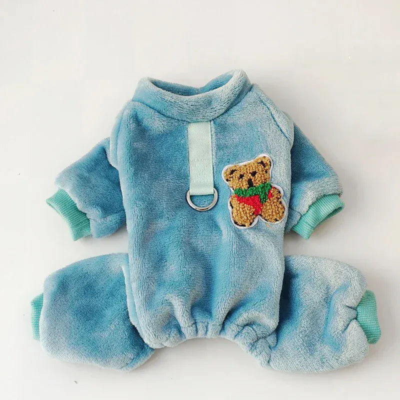 Fleece Warm Pet Clothes – Winter Dog Jumpsuit Pajamas | Pomeranian & Small Dog Nightshirt | Cozy Puppy & Cat Overalls Pijamas
