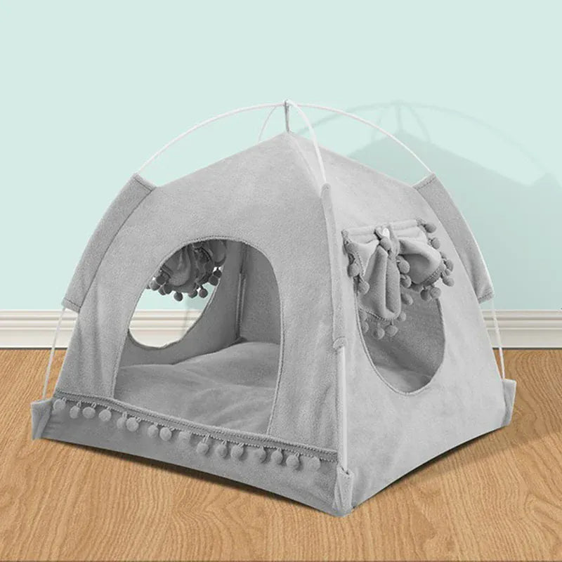 Foldable Cat Tent Bed - Flower Pattern Pet House Kennel Cushion Princess Design