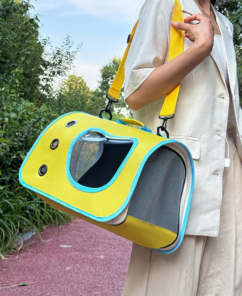 Foldable Pet Carrier Bag for Small Dogs & Cats - Portable Breathable Shoulder Cat Bag, Outdoor Travel Kitten Carrying Sling (40x26x22cm)