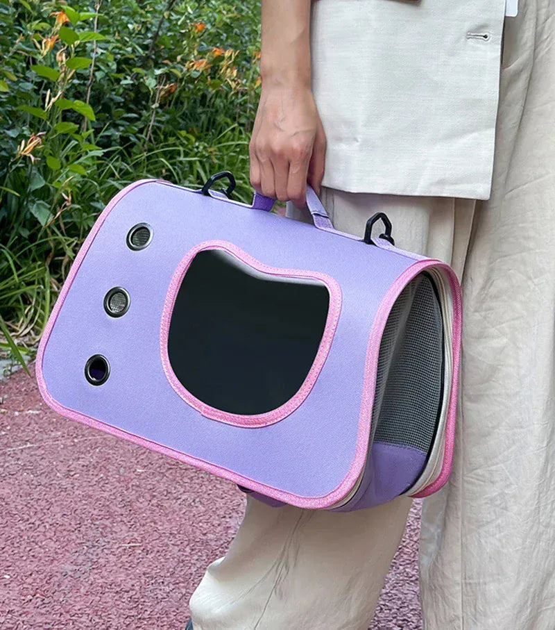 Foldable Pet Carrier Bag for Small Dogs & Cats - Portable Breathable Shoulder Cat Bag, Outdoor Travel Kitten Carrying Sling (40x26x22cm)